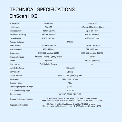 EinScan HX2 - 3D Scanner Hybrid Blue Laser & Blue LED - Image 2