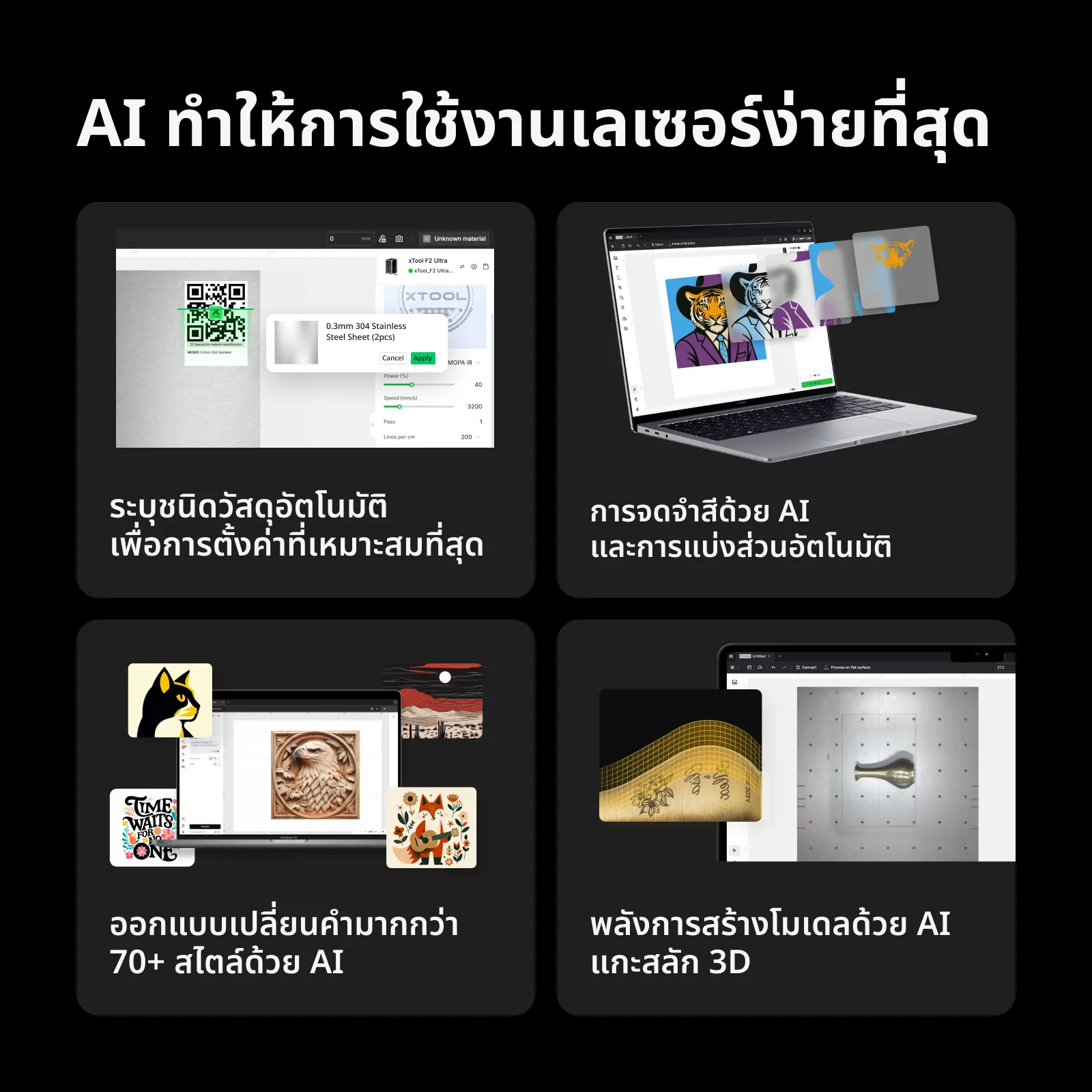 xTool F2 Ultra (Dual / Single Laser) เครื่องยิงเลเซอร์ระดับโปร MOPA60W + Diode40W แกะสลักโลหะ อโลหะ 3มิติ กัดสี - Image 6